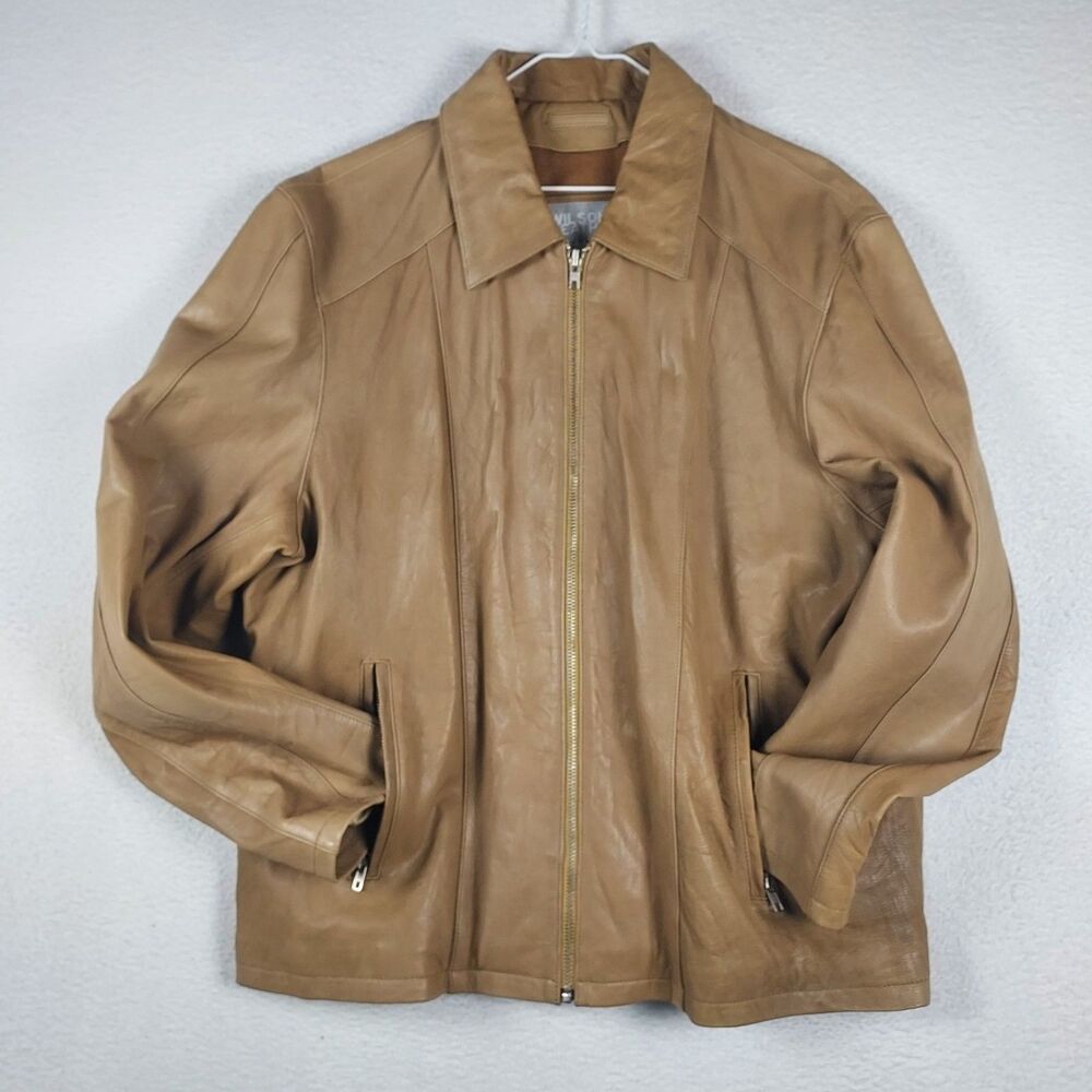 Wilsons M Julian Leather Jacket Mens XL Brown Classic Zip Coat